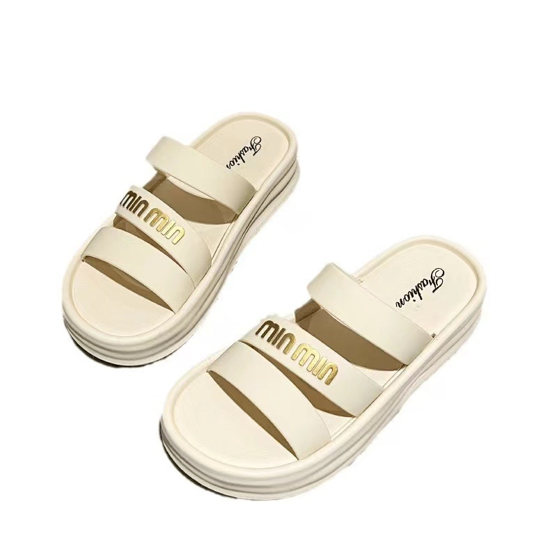 Ženske ljetne japanke - PVC gornji dio i potplat, uzorak s slovima, casual stil, ravna podloga