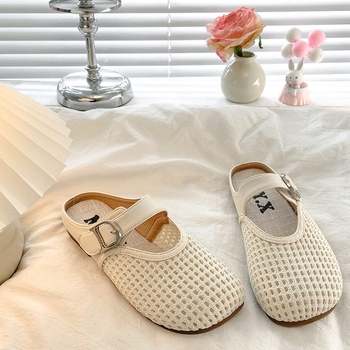 Ženske Mary Jane ravne sandale s mrežastim gornjim dijelom, Slip-On, prozračne, gumeni potplat, ravni đon