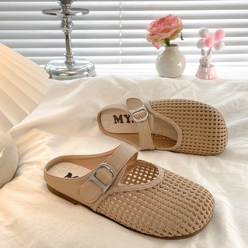 Ženske Mary Jane ravne sandale s mrežastim gornjim dijelom, Slip-On, prozračne, gumeni potplat, ravni đon