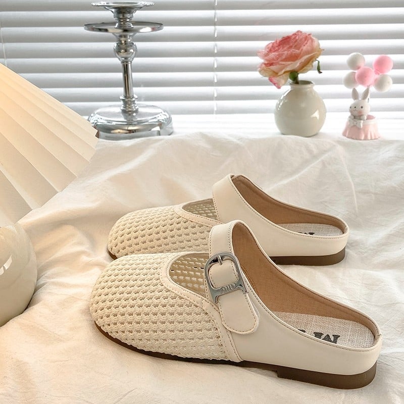 Ženske Mary Jane ravne sandale s mrežastim gornjim dijelom, Slip-On, prozračne, gumeni potplat, ravni đon