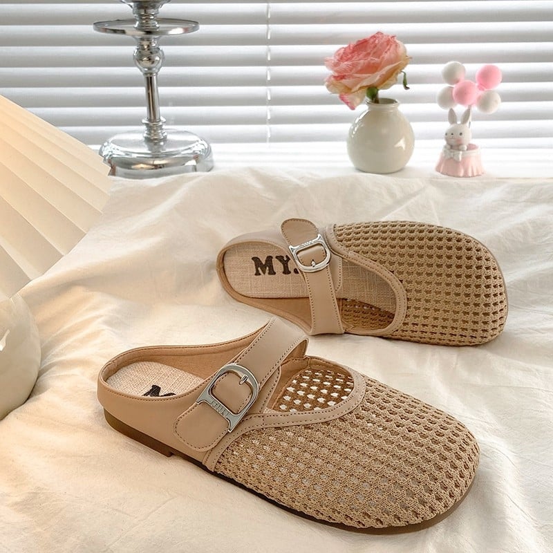 Ženske Mary Jane ravne sandale s mrežastim gornjim dijelom, Slip-On, prozračne, gumeni potplat, ravni đon
