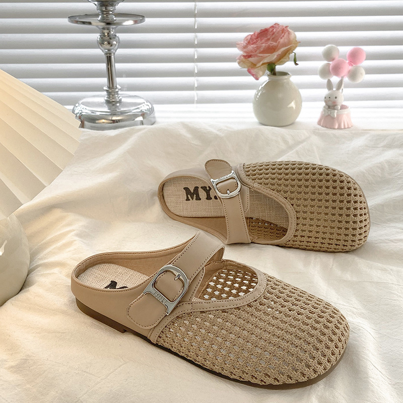 Ženske Mary Jane ravne sandale s mrežastim gornjim dijelom, Slip-On, prozračne, gumeni potplat, ravni đon