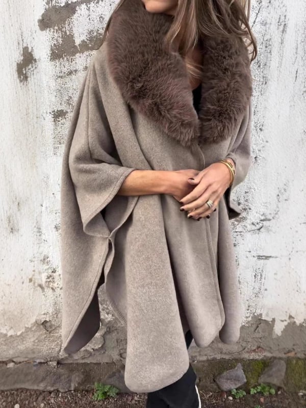 Női kabát poliészter-spandex keverék, műszőrme gallér, laza szabás, hosszú ujjú, középhosszú, tél 2024, városi ingázó stílus