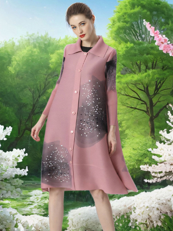 Дълго дамско палто: полиестер, 3D ефект на шарка, дължина 80–100 см, ръкав 3/4, еднобортно закопчаване