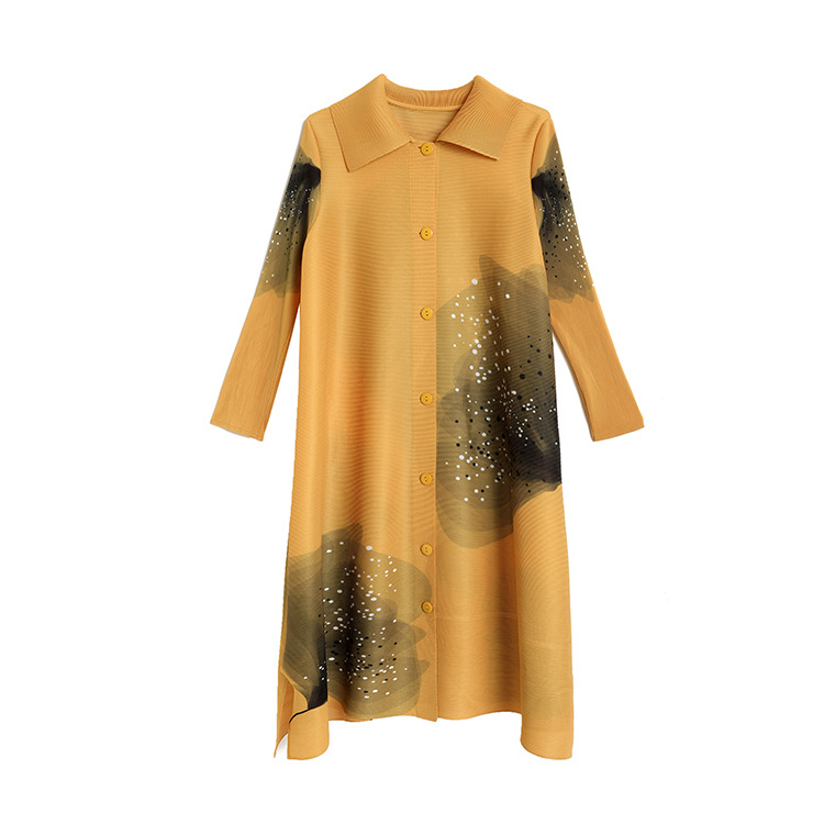 Дълго дамско палто: полиестер, 3D ефект на шарка, дължина 80–100 см, ръкав 3/4, еднобортно закопчаване