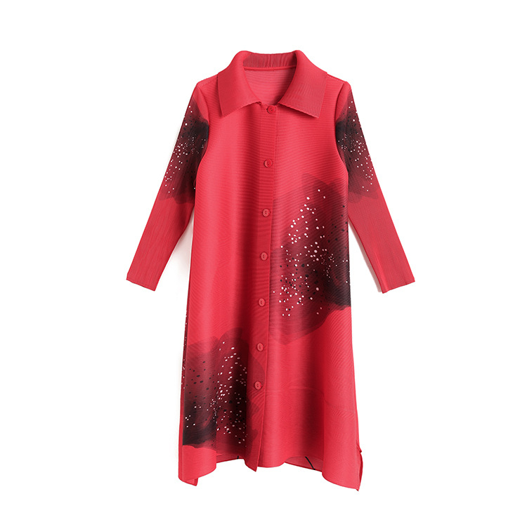 Дълго дамско палто: полиестер, 3D ефект на шарка, дължина 80–100 см, ръкав 3/4, еднобортно закопчаване