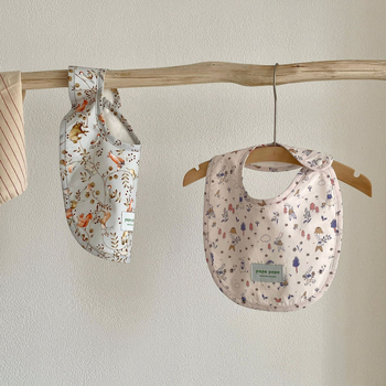 Popo Papa παιδικός βαμβακερός αδιάβροχος μπιμπ για 1–3 ετών, unisex, με σχέδιο καρτούν και λουλούδια, 95% βαμβάκι