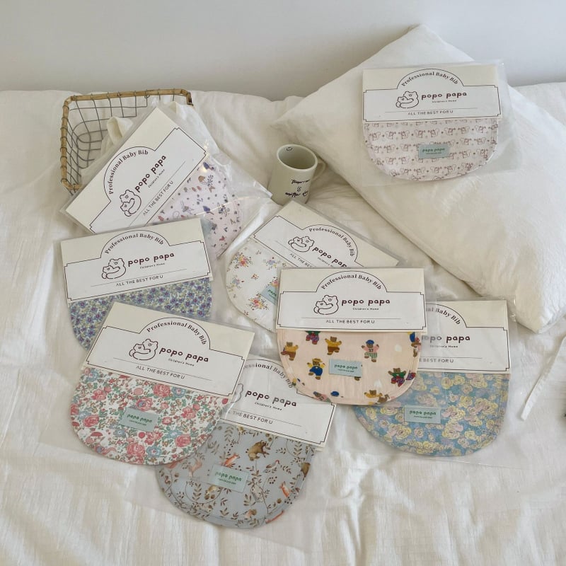 Popo Papa παιδικός βαμβακερός αδιάβροχος μπιμπ για 1–3 ετών, unisex, με σχέδιο καρτούν και λουλούδια, 95% βαμβάκι