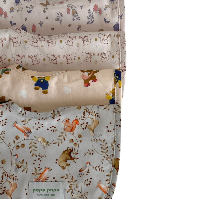 Popo Papa παιδικός βαμβακερός αδιάβροχος μπιμπ για 1–3 ετών, unisex, με σχέδιο καρτούν και λουλούδια, 95% βαμβάκι