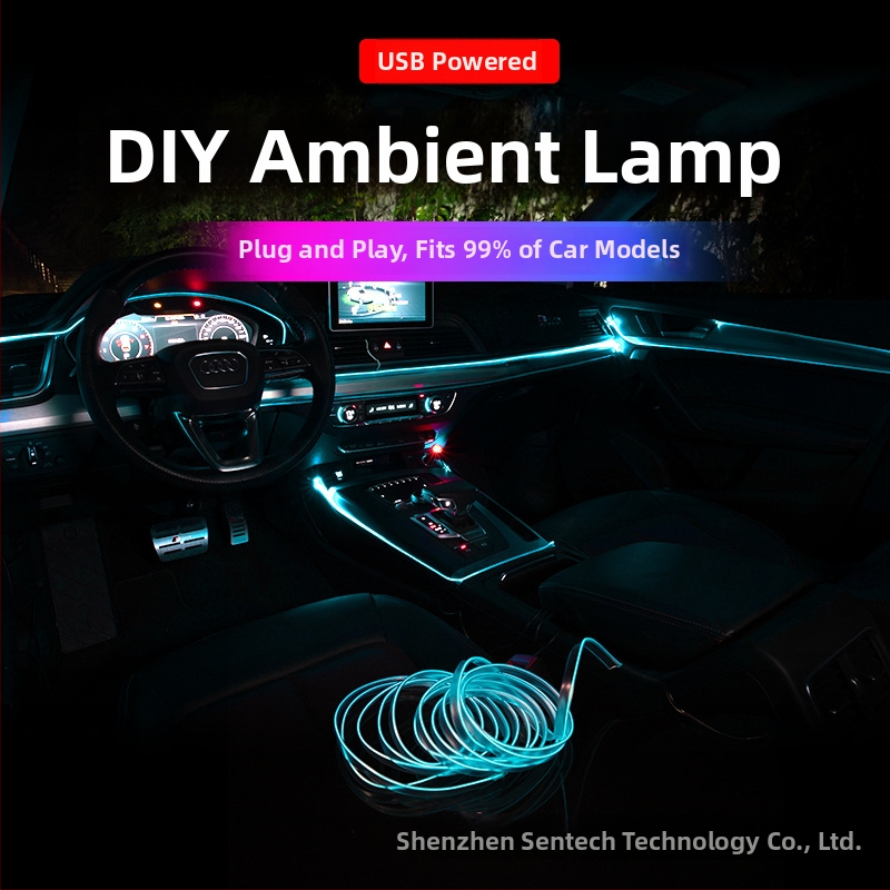 LED vnútorné ambientné svetlo do auta s EL materiálom, studené svetlo, IP67, 3W, 3-12V