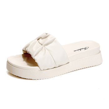 Ženske sandale s otvorenim prstom, plisirane, slip-on, s ravnom i debelom mekanom potplatom