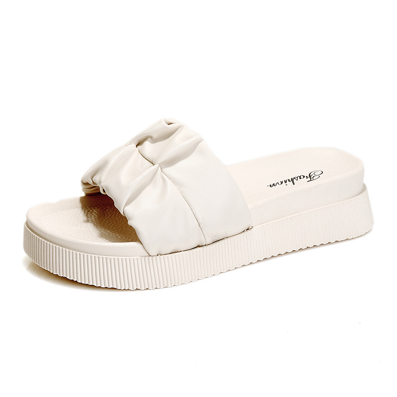 Ženske sandale s otvorenim prstom, plisirane, slip-on, s ravnom i debelom mekanom potplatom