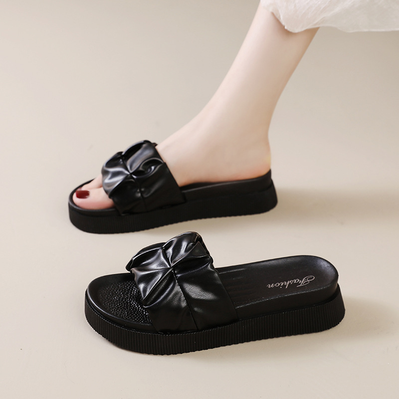 Ženske sandale s otvorenim prstom, plisirane, slip-on, s ravnom i debelom mekanom potplatom