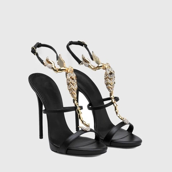 T-strap szandálok, hegyes orrú, 8 cm-nél magasabb sarok, TPU felső rész, gumírozott talp