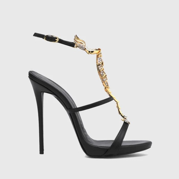 T-strap szandálok, hegyes orrú, 8 cm-nél magasabb sarok, TPU felső rész, gumírozott talp