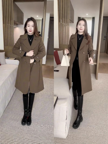 Dámsky kabát s fleecovou podšívkou, stredná dĺžka, voľný strih, polyester, stredná hrúbka, dvojradové gombíky