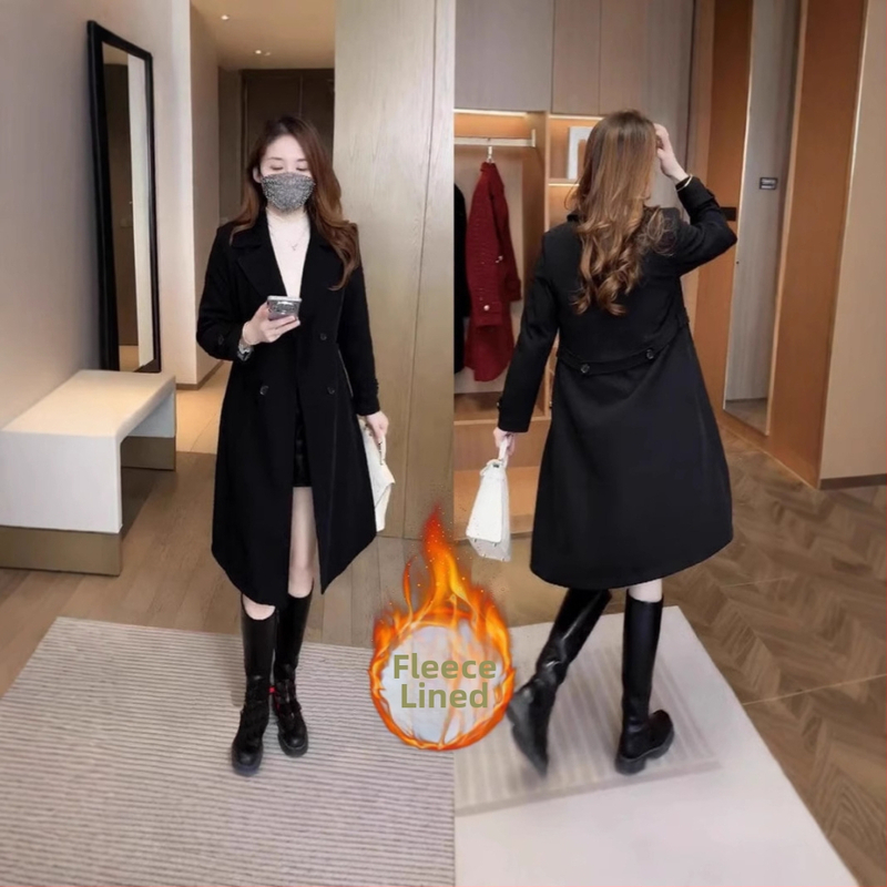 Dámsky kabát s fleecovou podšívkou, stredná dĺžka, voľný strih, polyester, stredná hrúbka, dvojradové gombíky