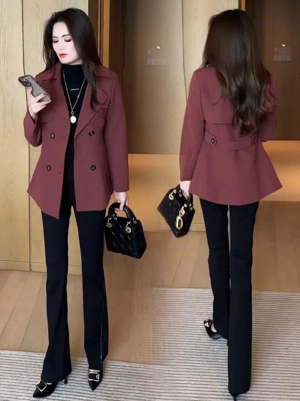 Dámsky slim-fit windbreaker kabát z polyesteru, jednofarebný, polo golier, dvojradové zapínanie, dlhé rukávy