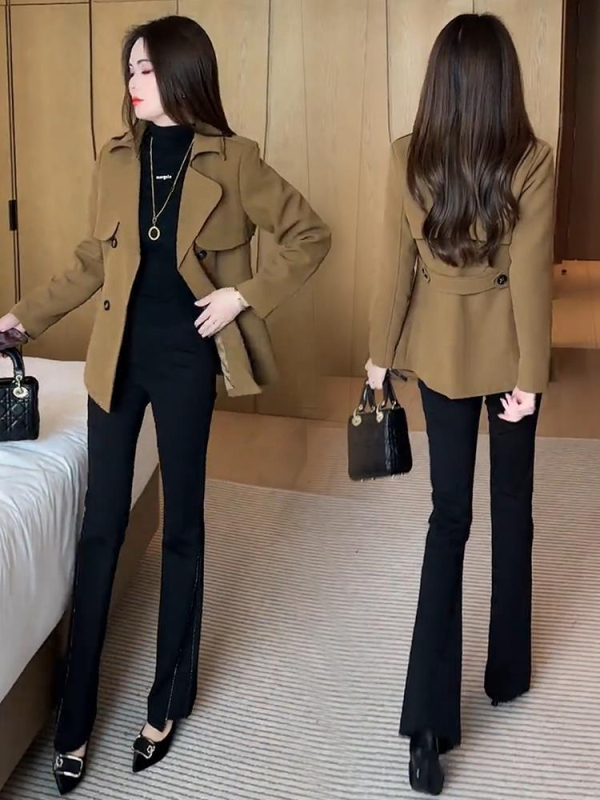 Dámsky slim-fit windbreaker kabát z polyesteru, jednofarebný, polo golier, dvojradové zapínanie, dlhé rukávy