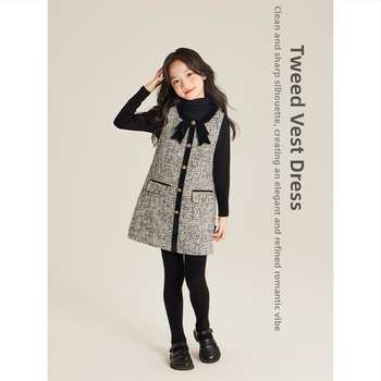 AMYBABY Κοριτσίστικη φούστα – Βαμβακερή φούστα τύπου cake, Chanel-εμπνευσμένο κλασικό στυλ, Χειμώνας 2024, για ηλικίες 3–8 ετών