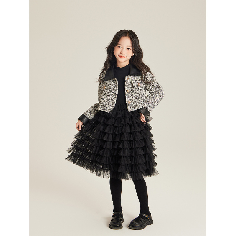 AMYBABY Κοριτσίστικη φούστα – Βαμβακερή φούστα τύπου cake, Chanel-εμπνευσμένο κλασικό στυλ, Χειμώνας 2024, για ηλικίες 3–8 ετών