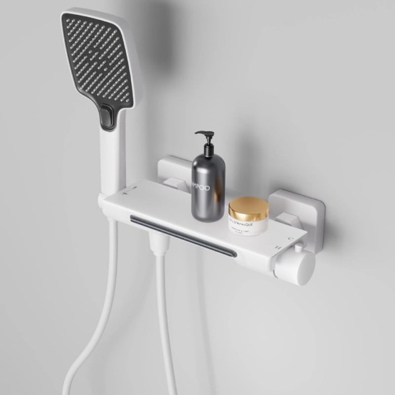 Set baterie pentru cadă montat pe perete, cu duș, corp din cupru, control temperatură, duș tip cascadă, model XZ-92, supapă ceramică, intrare/ieșire universală cu 4 prize, CE