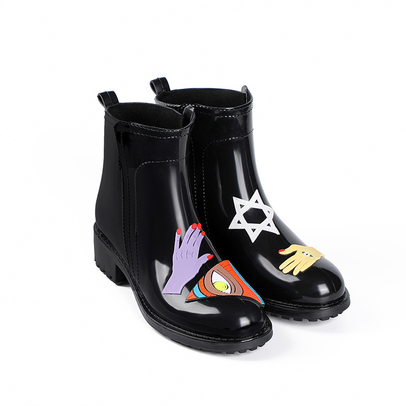 DRIPDROP női esőcsizmák PVC-ből, karikatúra mintával, középmagas szár, alacsony sarok 1–3 cm