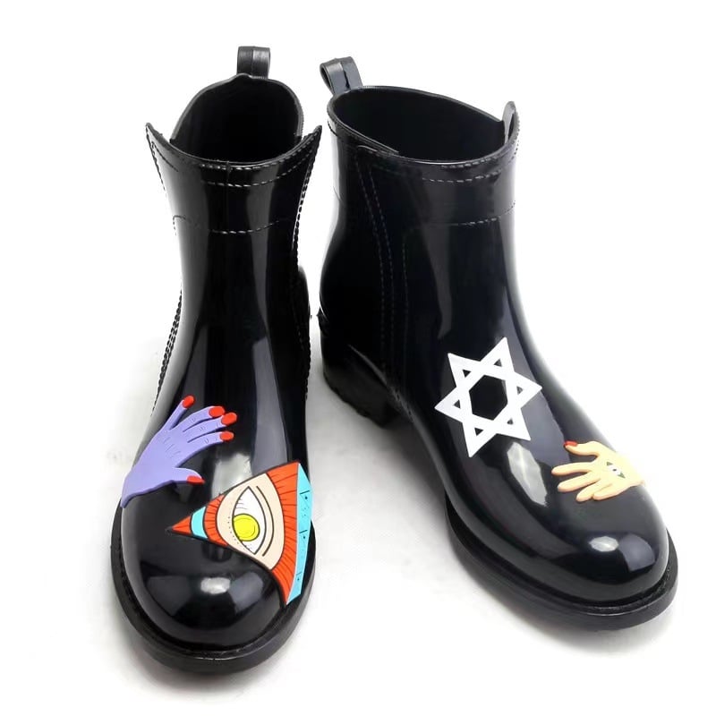 DRIPDROP női esőcsizmák PVC-ből, karikatúra mintával, középmagas szár, alacsony sarok 1–3 cm