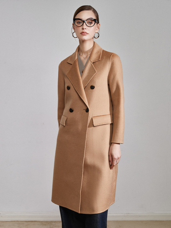 Női gyapjú-kasmír kabát, kétoldalas, víz-hullám textúrával, egyenes szabás, középhosszú, egygombos zárás