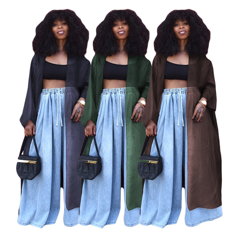 DY6919 Dlhý dámsky cardigan s sieťovým priehľadným materiálom, polootvorený golier, 3/4 rukávy, polyester 90–95%