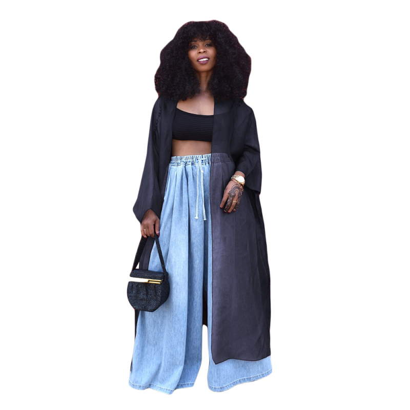 DY6919 Dlhý dámsky cardigan s sieťovým priehľadným materiálom, polootvorený golier, 3/4 rukávy, polyester 90–95%