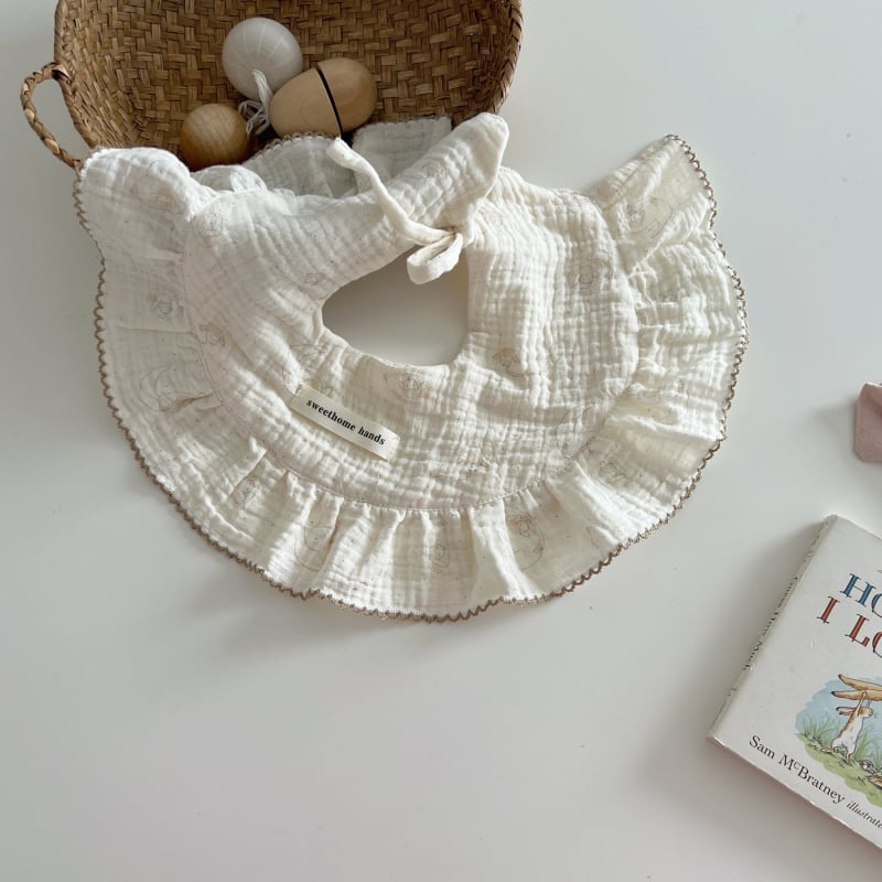 Бебешки лигавник от марля в корейски стил с флорални мотиви, печат, прежда 40, тегло 100–120 г, за бебета