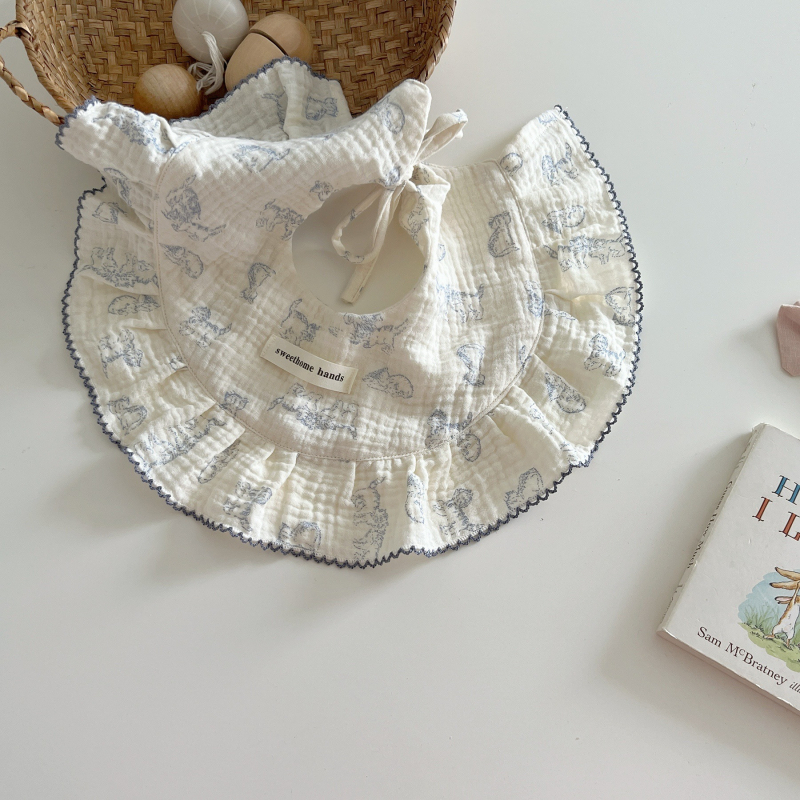 Бебешки лигавник от марля в корейски стил с флорални мотиви, печат, прежда 40, тегло 100–120 г, за бебета