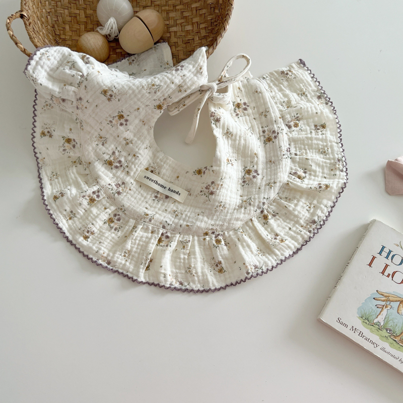 Бебешки лигавник от марля в корейски стил с флорални мотиви, печат, прежда 40, тегло 100–120 г, за бебета