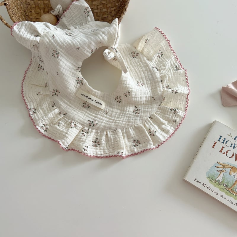 Бебешки лигавник от марля в корейски стил с флорални мотиви, печат, прежда 40, тегло 100–120 г, за бебета