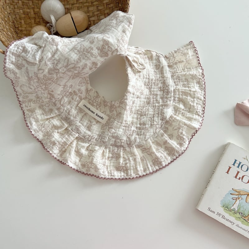 Бебешки лигавник от марля в корейски стил с флорални мотиви, печат, прежда 40, тегло 100–120 г, за бебета