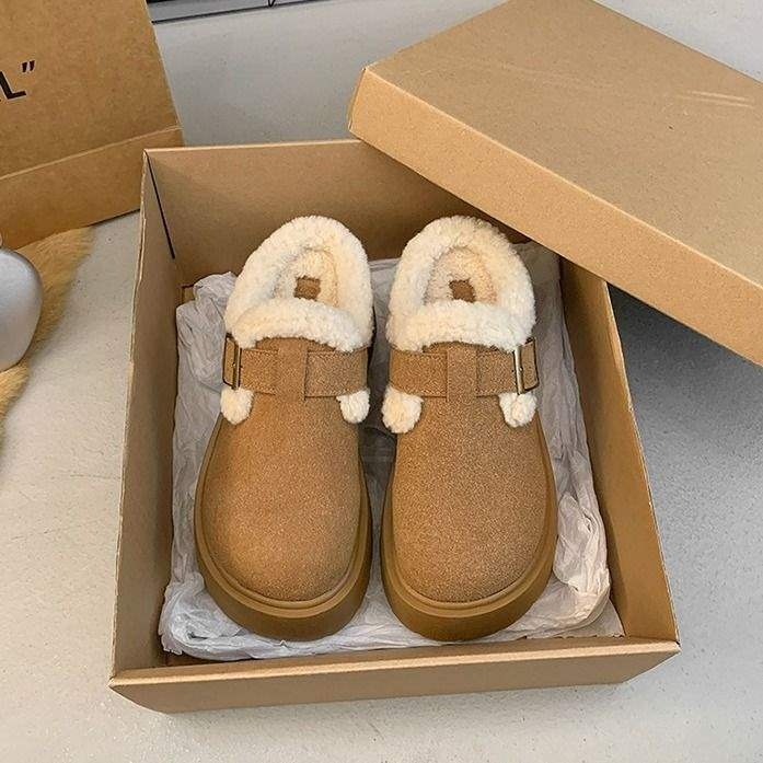 Ženske mule s debelim potplatom i zatvorenim prstom, Birkenstock stil, PU gornji dio, TPR đon, plišana podstava
