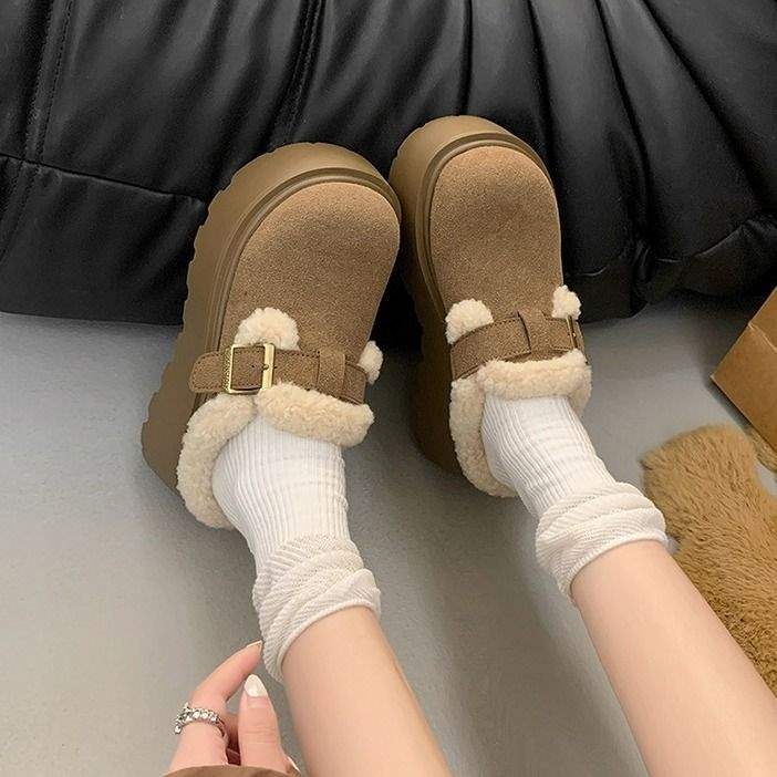 Ženske mule s debelim potplatom i zatvorenim prstom, Birkenstock stil, PU gornji dio, TPR đon, plišana podstava