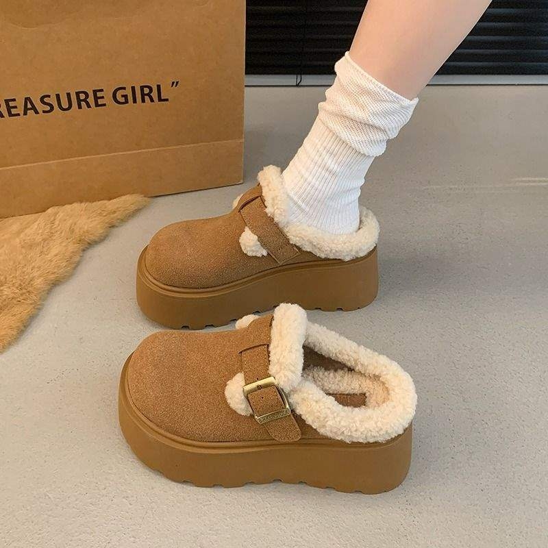 Ženske mule s debelim potplatom i zatvorenim prstom, Birkenstock stil, PU gornji dio, TPR đon, plišana podstava