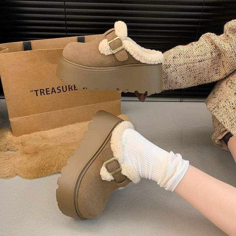 Ženske mule s debelim potplatom i zatvorenim prstom, Birkenstock stil, PU gornji dio, TPR đon, plišana podstava