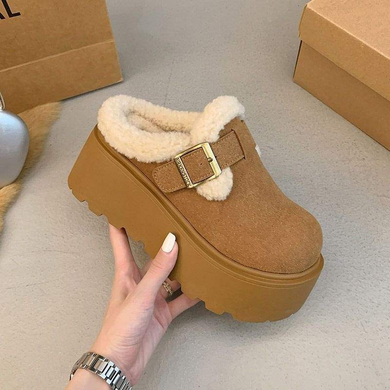 Ženske mule s debelim potplatom i zatvorenim prstom, Birkenstock stil, PU gornji dio, TPR đon, plišana podstava
