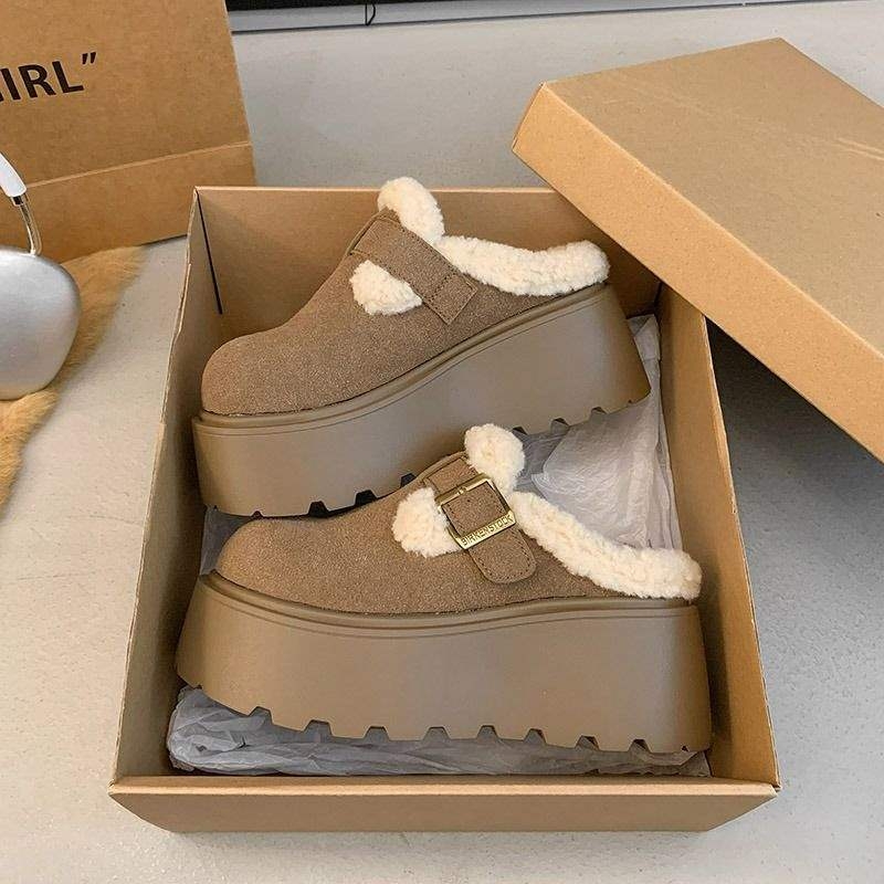Ženske mule s debelim potplatom i zatvorenim prstom, Birkenstock stil, PU gornji dio, TPR đon, plišana podstava