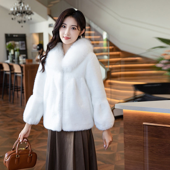Női mink velvet szőrme bunda róka prémes gallérral, hosszú ujjú, japán-koreai laza stílus, ősz 2024