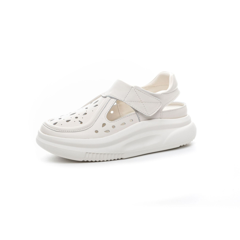 Ženske sandale od kože prvog sloja teleće kože, retro stil, zatvarač na Velcro, Goodyear đon, debljina đona 3–5 cm, PU podstava