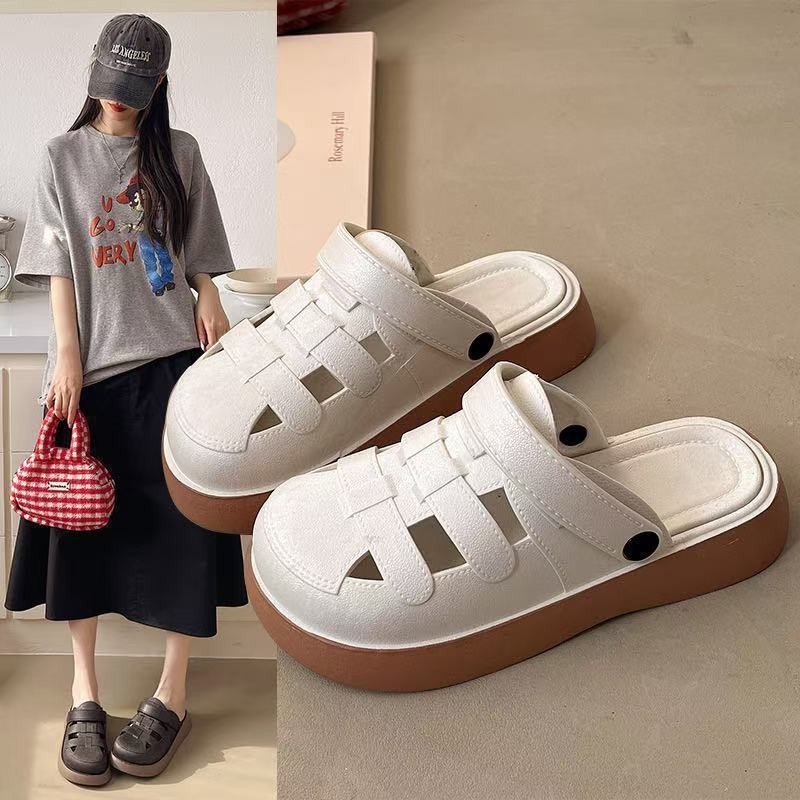 Ženske sandale s debelim potplatom i mrežastim gornjim dijelom, PVC gornji dio i potplat, casual stil, jednobojni uzorak, debljina potplata 0–3 cm, dvostruko nošenje