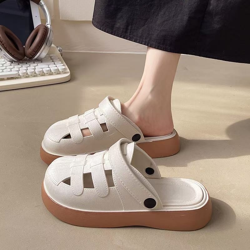 Ženske sandale s debelim potplatom i mrežastim gornjim dijelom, PVC gornji dio i potplat, casual stil, jednobojni uzorak, debljina potplata 0–3 cm, dvostruko nošenje