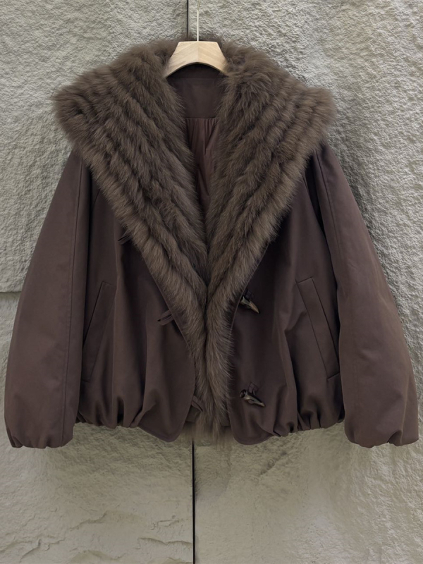 Women’s Parka with Fox Fur Collar, Goose Down Filling, Regular-Length, Winter 2025