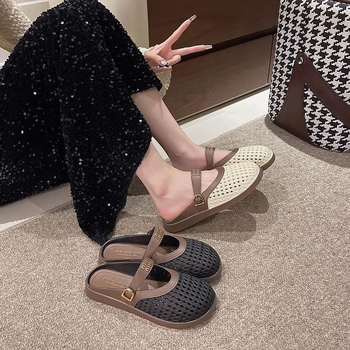 Ženske slip-on ravne cipele s prozračnim PVC gornjim dijelom, šarena blok uzorak, podstava od umjetne kože, PVC potplat