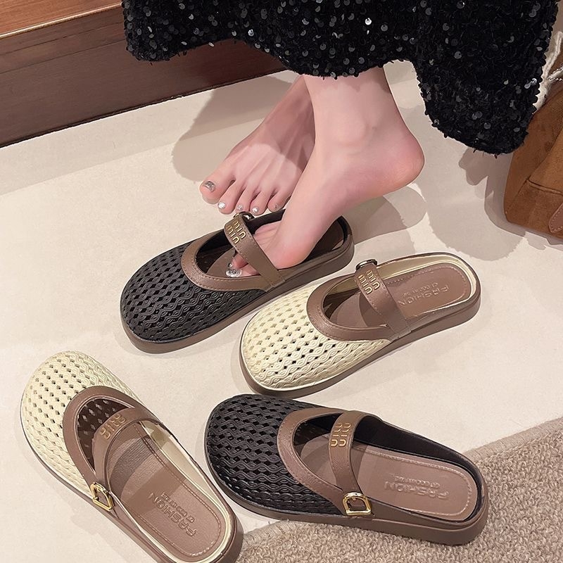 Ženske slip-on ravne cipele s prozračnim PVC gornjim dijelom, šarena blok uzorak, podstava od umjetne kože, PVC potplat