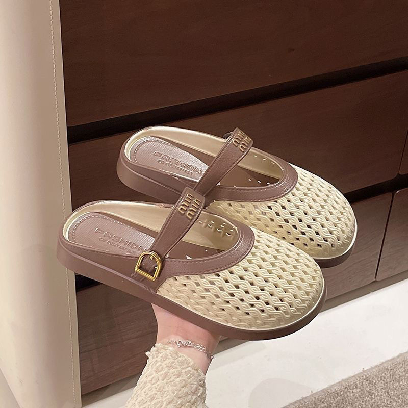Ženske slip-on ravne cipele s prozračnim PVC gornjim dijelom, šarena blok uzorak, podstava od umjetne kože, PVC potplat
